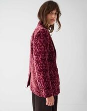 East Jude Print Velvet Blazer, Red (BERRY), large