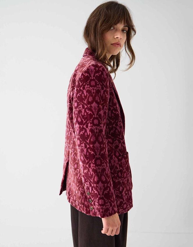 East Jude Print Velvet Blazer, Red (BERRY), large