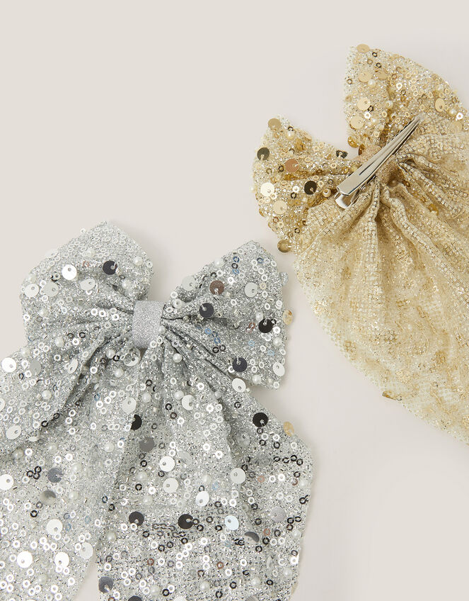 2-Pack Sequin Bow Hair Clips, , large