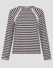 Sadie Stripe Long Sleeve Jersey Top, Blue (NAVY), large