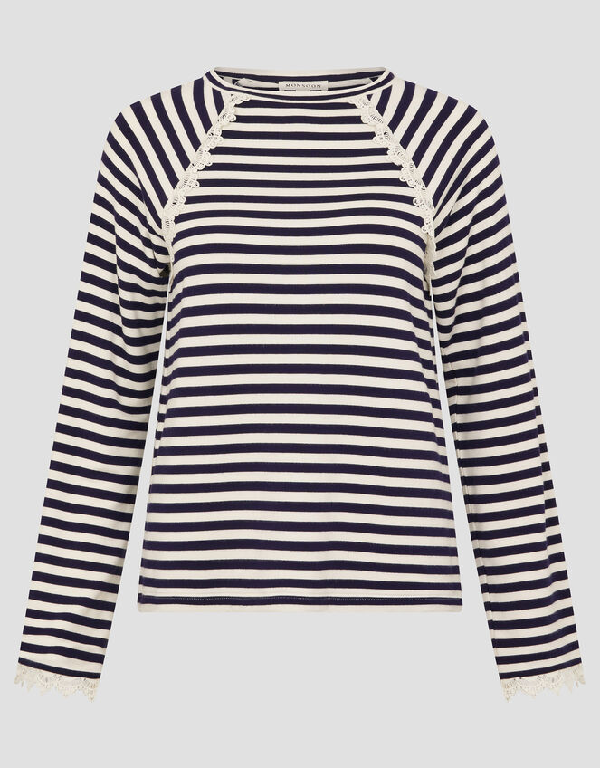 Sadie Stripe Long Sleeve Jersey Top, Blue (NAVY), large