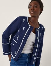 Evie Embroidered Floral Quilted Jacket, Blue (NAVY), large