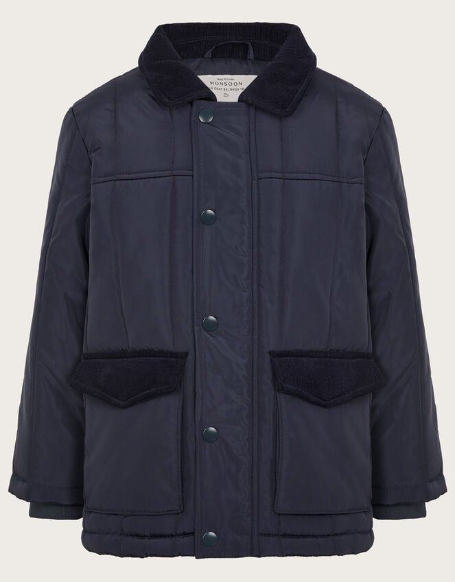 Corduroy Collar Quilted Jacket, Blue (NAVY), large