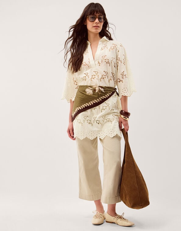 Selena Floral Embroidered Tunic Shirt, Cream (CREAM), large
