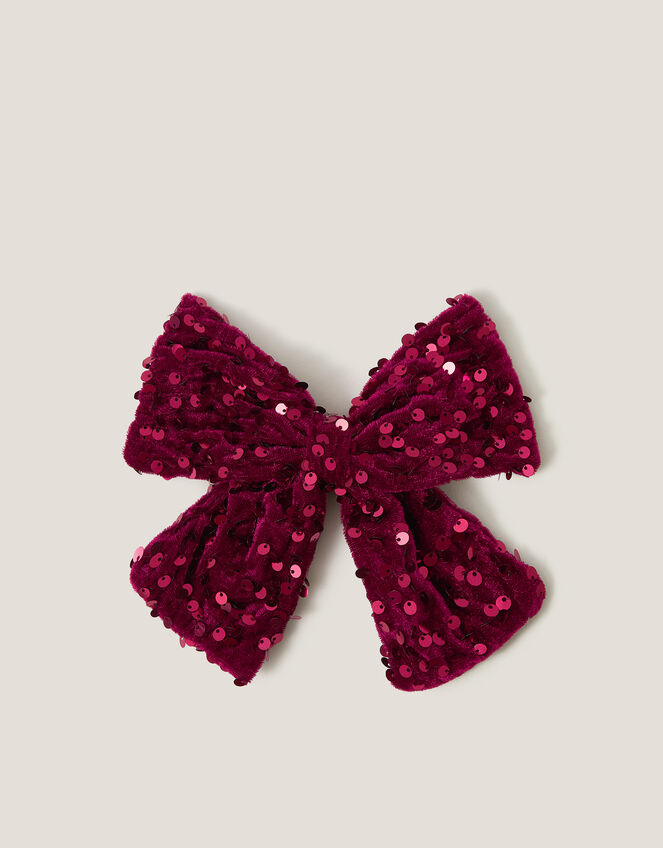Sequin Velvet Bow Hair Clip, , large