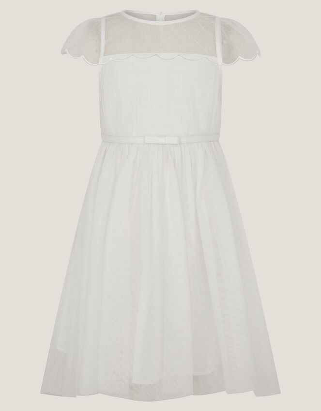 Gracia Embroidered Yoke Tulle Dress, Ivory (IVORY), large