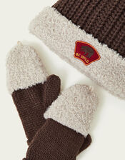 Explorer Knitted Hat & Gloves Set, Brown (BROWN), large