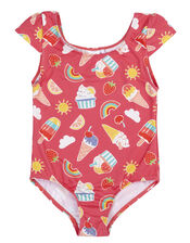 Frugi Marina Ice Cream Print Swimsuit, Pink (PINK), large