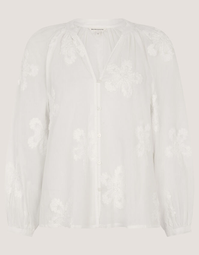 Aria Floral Appliqu&eacute; Blouse, White (WHITE), large