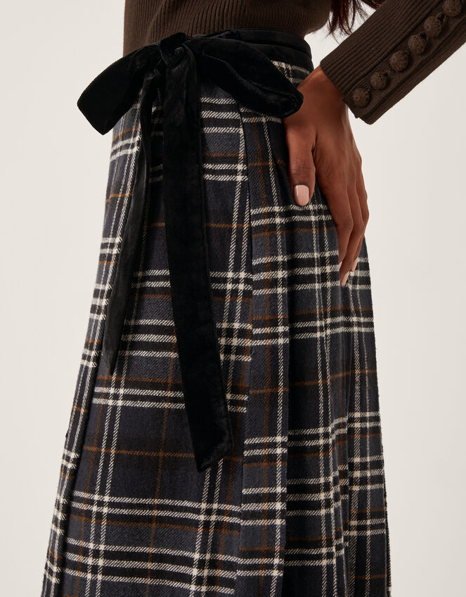 Rue Embellished Tartan Wrap Midi Skirt, Black (BLACK), large