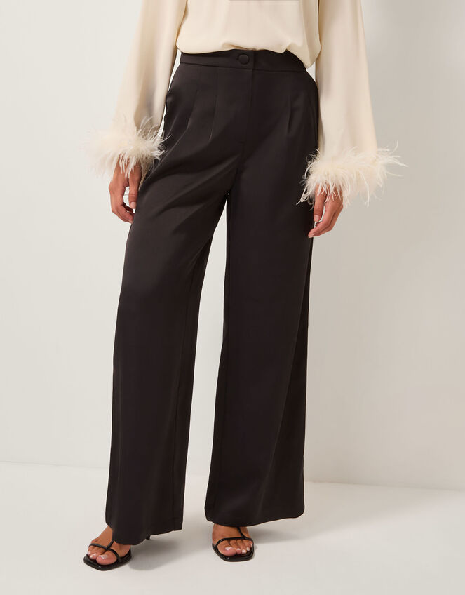 Maisie Satin Wide Leg Trousers, Black (BLACK), large