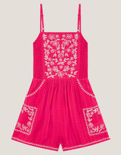 Floral Print Embroidered Playsuit, Pink (PINK), large
