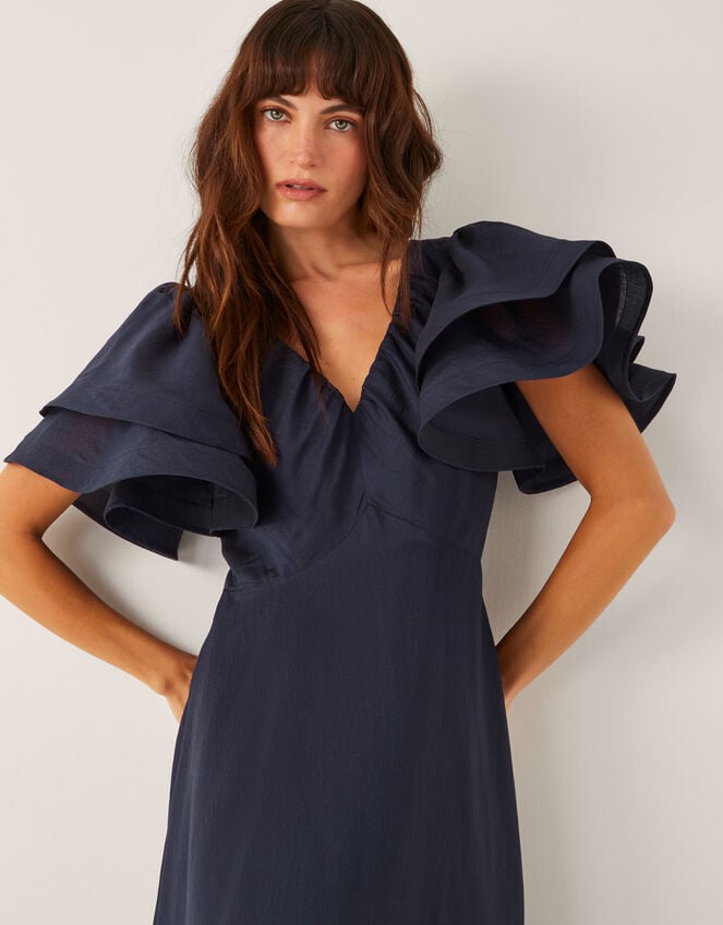 Patricia Ruffle Sleeve Midi Dress, Blue (NAVY), large