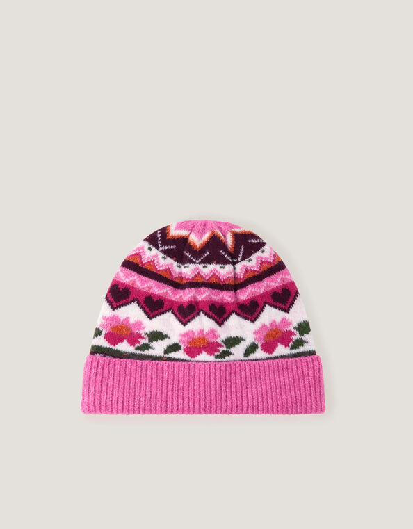 Rose Intarsia Beanie Hat, Multi (MULTI), large