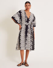 Orla Geometric Print Kaftan Dress, Black (BLACK), large