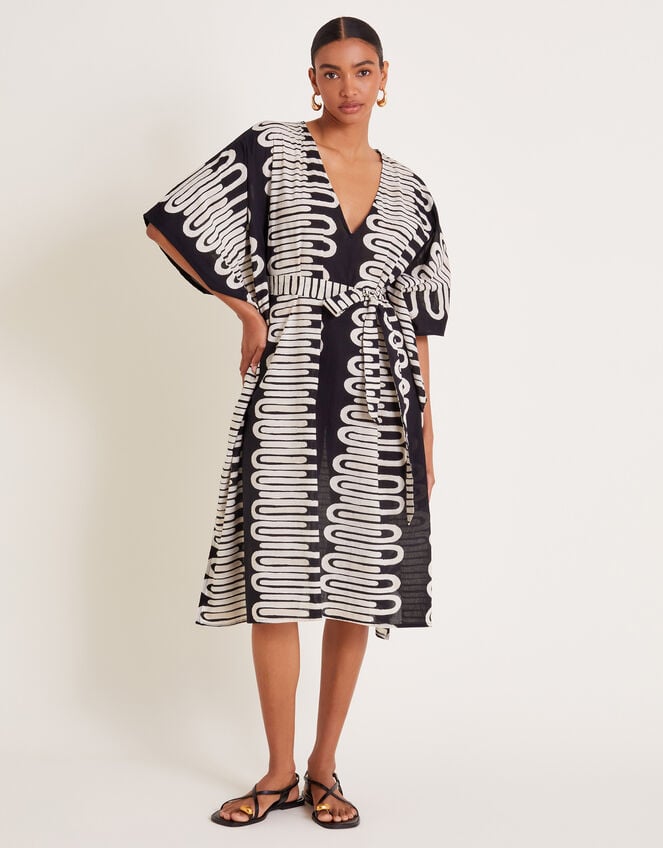 Orla Geometric Print Kaftan Dress, Black (BLACK), large