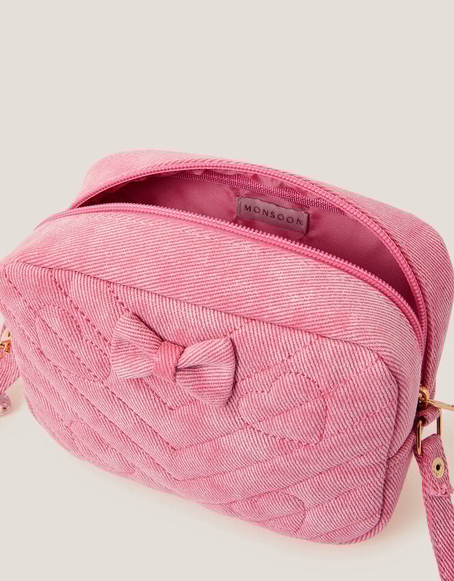 Heart Quilted Denim Cross Body Bag, , large