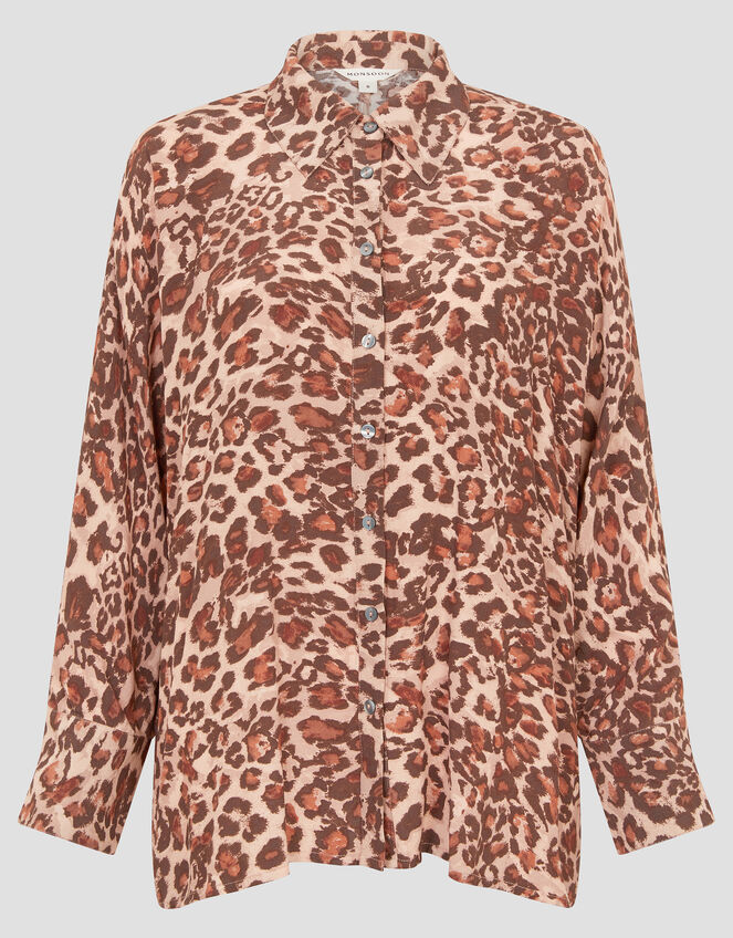 Arielle Leopard Print Shirt , Brown (BROWN), large