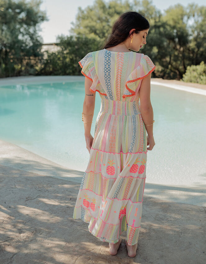 Piti Cuiti Pineapple Embroidered Maxi Dress, White (WHITE), large