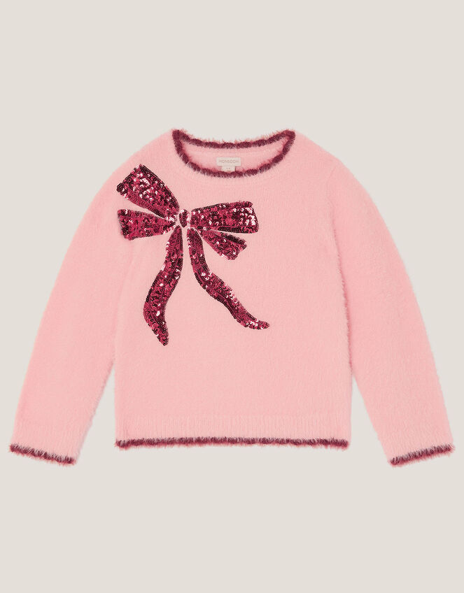 Sequin Bow Fuzzy Jumper, Pink (PINK), large
