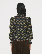 Antik Batik Chino Floral Jacquard Smocked Blouse, Black (BLACK), large