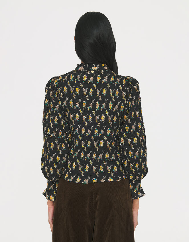 Antik Batik Chino Floral Jacquard Smocked Blouse, Black (BLACK), large