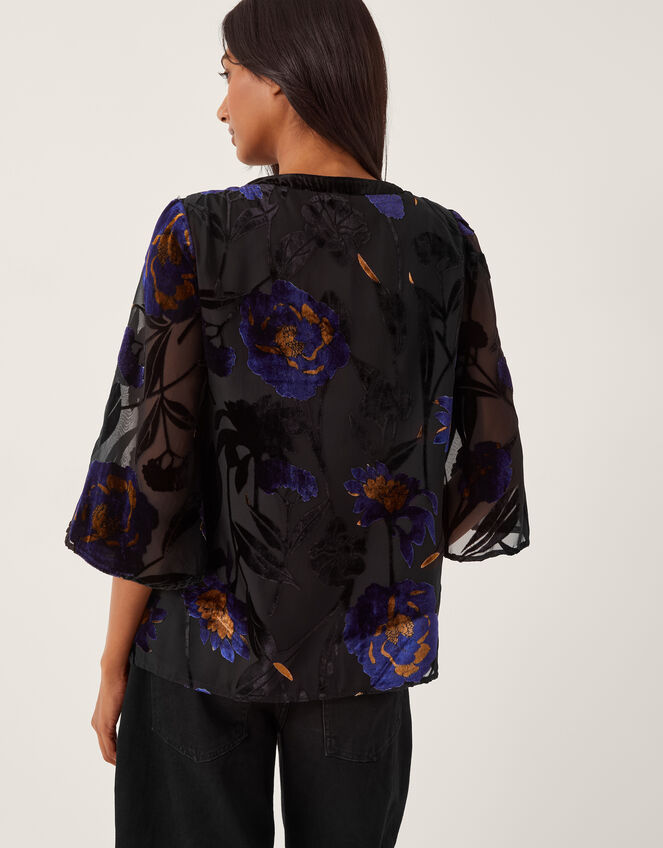 Giselle Floral Devoré Top, Blue (MIDNIGHT), large