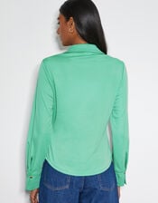 Julia Ruched Side Jersey Shirt, Green (GREEN), large
