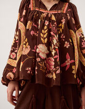 Samara Balloon Sleeve Floral Blouse, Brown (CHOCOLATE), large