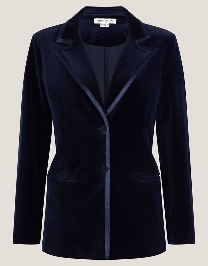 Mila Single Breasted Velvet Blazer, Blue (MIDNIGHT), large