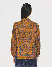 Antik Batik Pie Printed Jacquard Blouse, Camel (CAMEL), large
