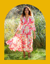 La Galeria Elefante Print Tiered Midi Dress, Orange (ORANGE), large