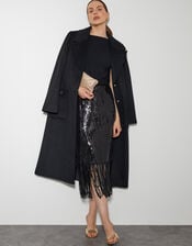 Shay Sequin Tassel Pencil Skirt, Black (BLACK), large