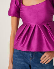 Sandra Smock Puff Sleeve Top, Purple (PURPLE), large