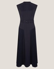 Sally Pleat Sleeveless Midi Dress, Blue (NAVY), large