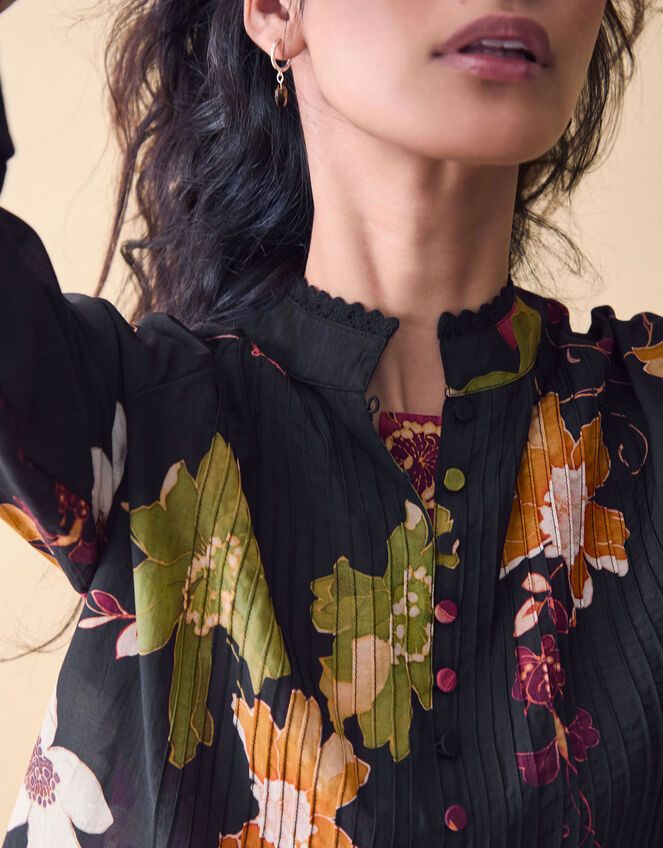 Clemence Camille Floral Print Blouse, Black (BLACK), large