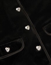 Heart Button Velvet Jacket, Black (BLACK), large