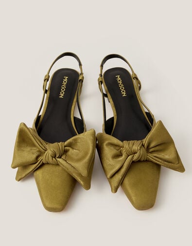 Ana Bow Faux Suede Slingback Flats, Green (KHAKI), large