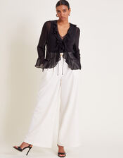 Fiona Sheer Frill Tie-Front Blouse, Black (BLACK), large