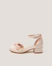 Flower Embellished Closed Toe Heels, Pink (PINK), large