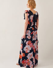 Carrie Floral Ruffle Chiffon Maxi Dress, Black (BLACK), large
