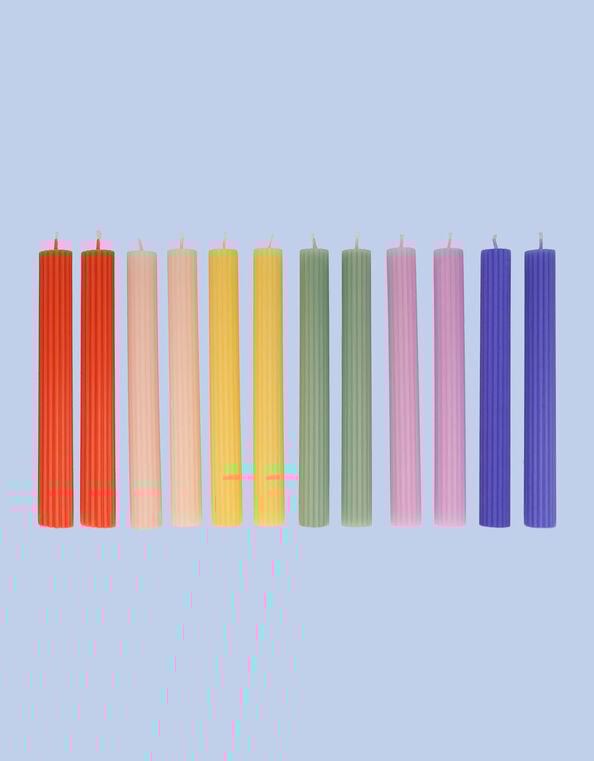 12-Pack Meri Meri Rainbow Ribbed Candles, , large