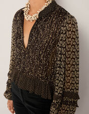 Maison Hotel Catalina Frilly Mix Print Blouse, Black (BLACK), large