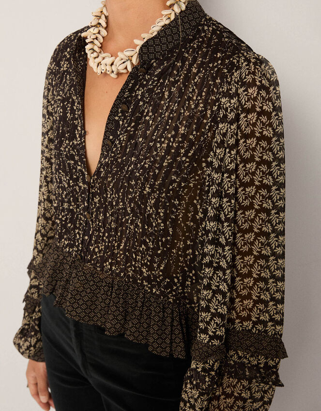 Maison Hotel Catalina Frilly Mix Print Blouse, Black (BLACK), large