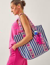 Dara Embroidered Stripe Beach Bag, , large