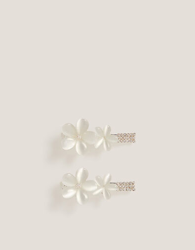 2-Pack Metal Flower Hair Clips, White (WHITE), large