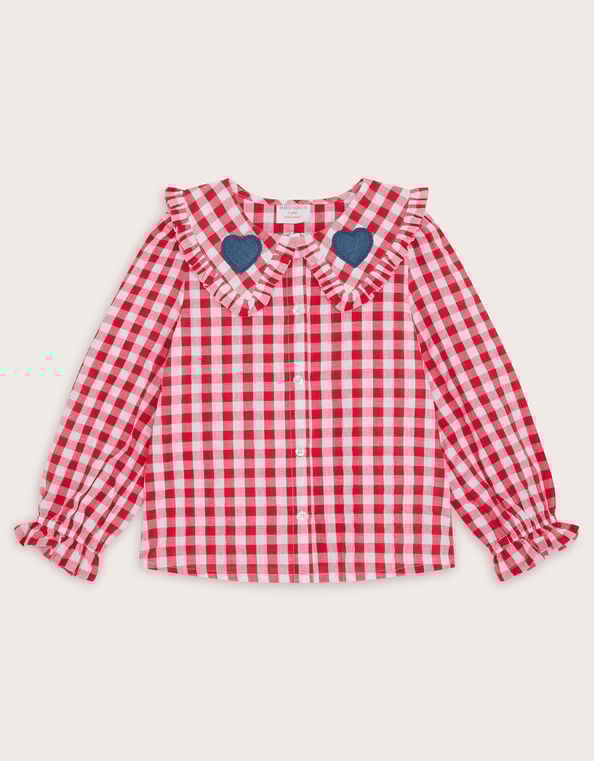 Heart Collar Gingham Blouse, Red (RED), large