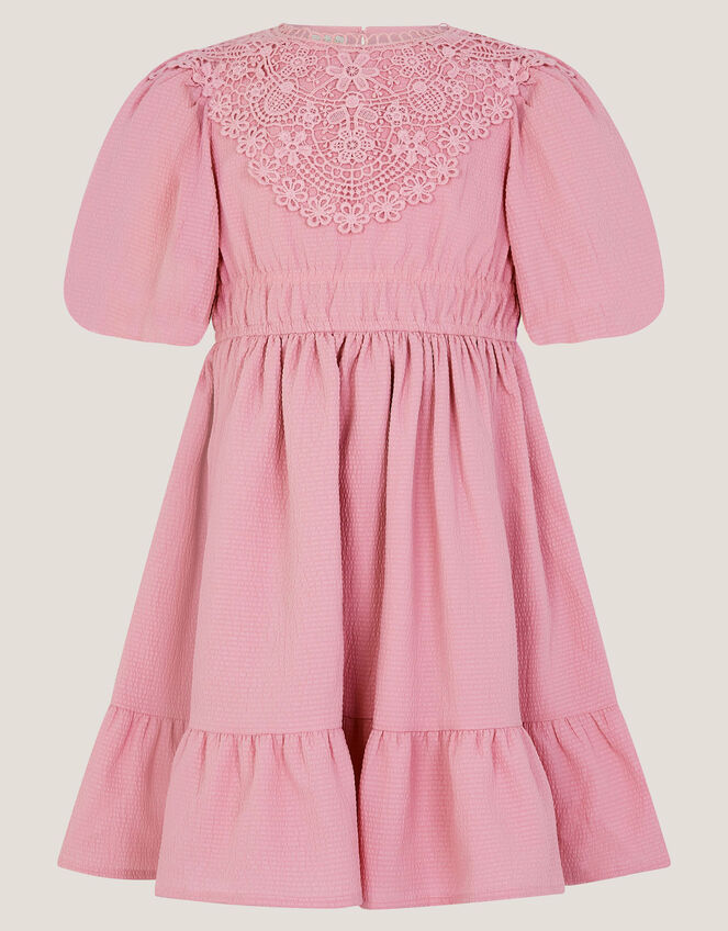 Crochet Yoke Tiered Dress, Pink (PINK), large