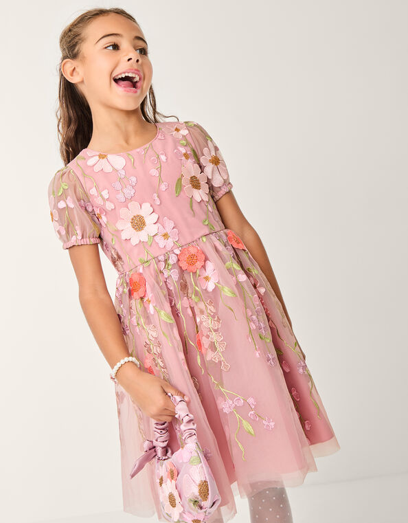 Minnie Floral Appliqu&eacute; Party Dress, Pink (DUSKY PINK), large