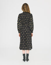 Antik Batik Chino Floral Jacquard Midi Dress, Black (BLACK), large